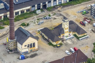 Aerial view, construction site at the repair works Wedau, Werkstättenstraße, Wedau, Duisburg, Ruhr