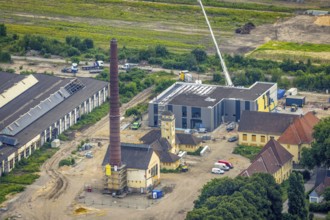 Aerial view, construction site at the repair works Wedau, Werkstättenstraße, Wedau, Duisburg, Ruhr