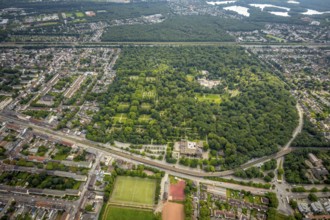Aerial view, forest cemetery Duisburg, Wanheimerort, Duisburg, Ruhr area, North Rhine-Westphalia,