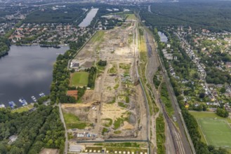 Aerial view, former marshalling yard Wedau, planned new Duisburg residential quarter, Wedau,