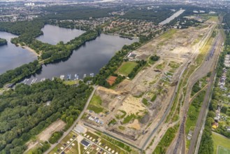 Aerial view, former marshalling yard Wedau, planned new Duisburg residential quarter, Wedau,