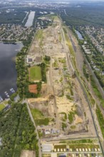 Aerial view, former marshalling yard Wedau, planned new Duisburg residential quarter, Wedau,