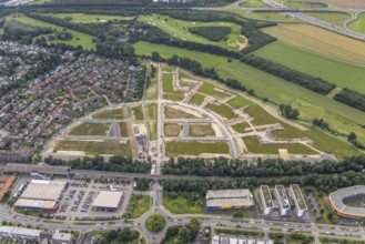Aerial view, new development area Am Alten Angerbach, new housing estate Angerbogen, Düsseldorfer