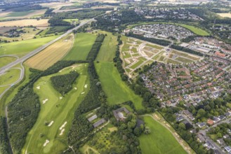 Aerial view, new development area Am Alten Angerbach, new housing estate Angerbogen, Düsseldorfer