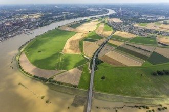 Aerial view, Rhine meadows Mündelheim and Rheinaue Ehingen, river Rhine Rhine arch, Uerdinger Rhine