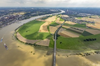 Aerial view, Rhine meadows Mündelheim and Rheinaue Ehingen, river Rhine Rhine arch, Uerdinger Rhine
