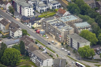 Aerial view, construction site and new senior housing complex for age-appropriate living,