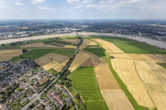 Aerial view, Rhine meadows Mündelheim and Rheinaue Ehingen, river Rhine Rhine arch, Uerdinger Rhine