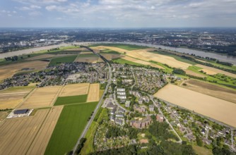 Aerial view, Rhine meadows Mündelheim and Rheinaue Ehingen, river Rhine Rhine arch, Uerdinger Rhine