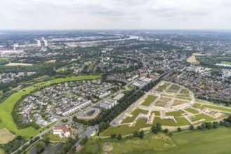 Aerial view, new development area Am Alten Angerbach, new housing estate Angerbogen, Düsseldorfer