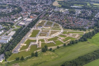 Aerial view, new development area Am Alten Angerbach, new housing estate Angerbogen, Düsseldorfer