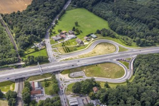 Aerial view, construction site bridge federal road B288 Krefelder Straße extension to motorway