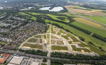 Aerial view, new development area Am Alten Angerbach, new housing estate Angerbogen, Düsseldorfer