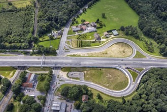 Aerial view, construction site bridge federal road B288 Krefelder Straße extension to motorway