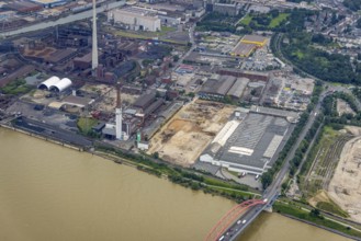 Aerial view, Chemion plant site, Wörthstraße, construction area at the Bridge of Solidarity,