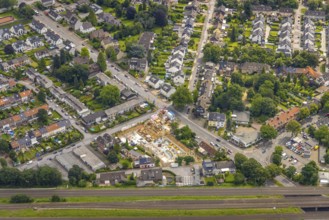 Aerial view, construction site and new building residential complex Sternstraße corner