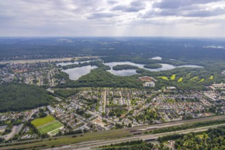 Aerial view, 6-lakes-plate, district Buchholz, Duisburg, Ruhr area, North Rhine-Westphalia,