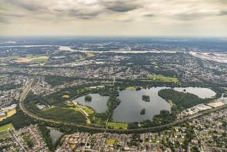 Aerial view, Toeppersee and district Rumeln-Kaldenhausen, Duisburg, Ruhr area, North