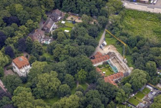 Aerial view, construction site and new building, residential complex in Baumstraße, Alt-Homberg,