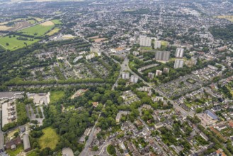 Aerial view, residential park Hochheide, Die Weißen Riesen, Hochheide, Duisburg, Ruhr area, North