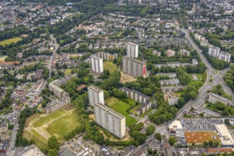 Aerial view, residential park Hochheide, Die Weißen Riesen, Hochheide, Duisburg, Ruhr area, North