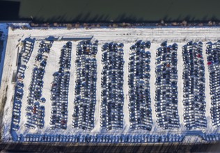 Aerial photo, car warehouse Salloum Logistics, Pontwert, Ruhrort, Duisburg, Ruhr area, North