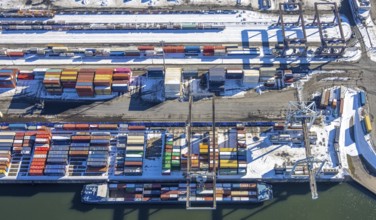 Aerial view, container harbour, northern harbour, Ruhrort, Duisburg, Ruhr area, North