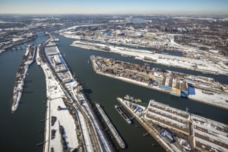 Aerial view, northern harbour, overview harbour Ruhrort, Ruhrort, Duisburg, Ruhr area, North