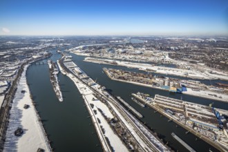 Aerial view, northern harbour, harbour area Ruhrort, Ruhrort, Duisburg, Ruhr area, North