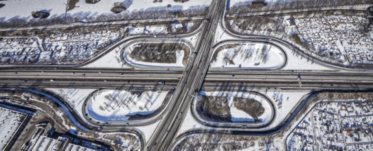 Aerial view, motorway junction Duisburg, A59 and A40, Kaßlerfeld, Duisburg, Ruhr area, North