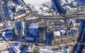 Aerial view, city hall Duisburg, Salvatorkirche, old town, Duisburg, Ruhr area, North