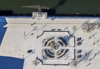 Aerial view, Johannes-Corputius-Platz at Duisburg Marina, Old Town, Duisburg, Ruhr area, North