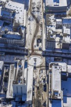Aerial view, roundabout with sculpture Livesafer in Königstraße, pedestrian zone, old town,