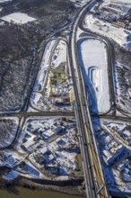 Aerial view, A40 Rhine bridge Neuenkamp, motorway exit Duisburg-Homberg, motorway A40, A40 weighing