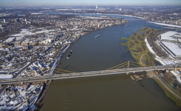 Aerial view, A40 Rhine bridge Neuenkamp, river Rhine, Homberg, Duisburg, Ruhr area, North