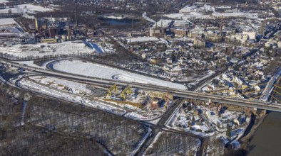Aerial view, A40 Rhine bridge Neuenkamp, motorway exit Duisburg-Homberg, motorway A40, A40 weighing