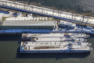 Aerial view, container ships in the northern harbour, Ruhrort, Duisburg, Ruhr area, North