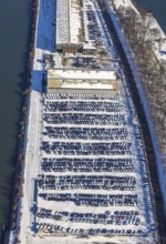 Aerial photo, car warehouse Salloum Logistics, Pontwert, Ruhrort, Duisburg, Ruhr area, North