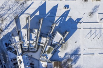 Aerial view, Jewish Community Duisburg-Mülheim-Oberhausen K.d.ö.R, shadow, book shape, open book,