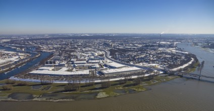 Aerial view, industrial estate Am Blumenkampshof, A40 Rhine bridge Neuenkamp, Alt-Homberg,