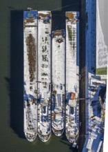 Aerial view, container ships in the northern harbour, Ruhrort, Duisburg, Ruhr area, North
