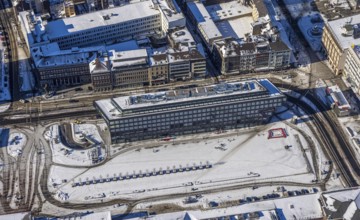 Aerial view, construction site station forecourt, Mercator One Duisburg, Mercatorstraße, Duisburg,