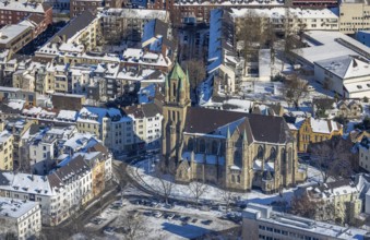 Aerial view, church in Dellviertel, Duisburg, Ruhr area, North Rhine-Westphalia, Germany, place of