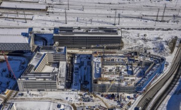 Aerial view, construction site new building Quartier 1 Wuhanstrasse, State Office for Nature