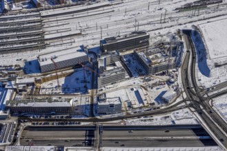 Aerial view, construction site new building Quartier 1 Wuhanstrasse, State Office for Nature