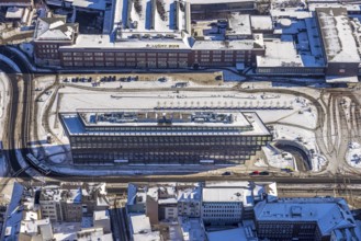 Aerial view, construction site station forecourt, MercatorOne Duisburg, Mercatorstraße, Duisburg,