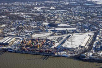 Aerial view, Logport II, warehouse and cargo handling, river Rhine, Tiger & Turtle - Magic Mountain