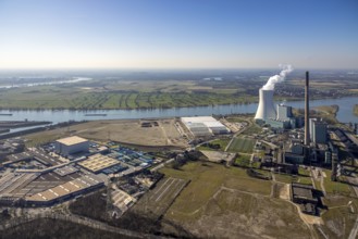 Aerial view, Logport 6, Duisport, near coal-fired power station Steak Walsum, Rhine, Alt-Walsum,