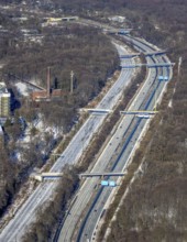 Aerial view, motorway A3 and railway line parallel, Neudorf, Duisburg, Ruhr area, North