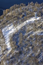 Aerial view, Sechs-Seen-Platte, sledging at the Haubachwald observation tower, Wedau, Duisburg,